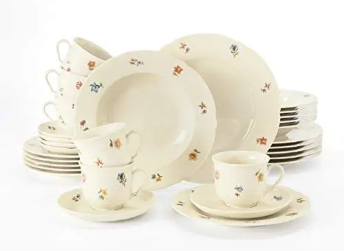 Produktbild: Seltmann Weiden | Kombiservice 30-teilig | Marieluise Blütenmeer Elfenbein | 6 Speiseteller, 6 Suppenteller, 6 Frühstücksteller, 6 Kaffeeobere und -Untere 36.5 x 31.2 x 36.9 cm