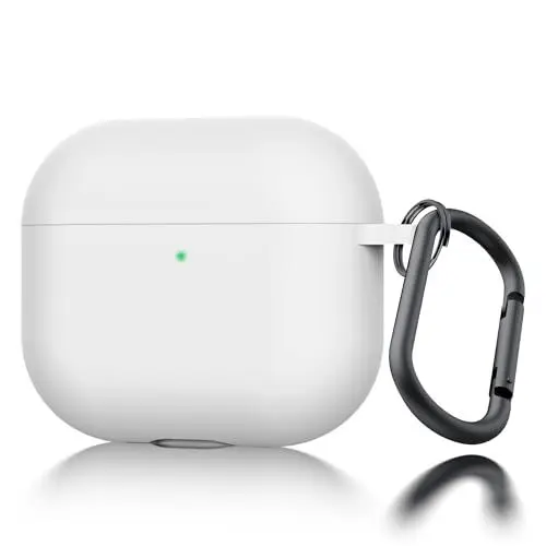 Produktbild: Seltureone Hülle für Airpods 4 (2024) mit Schlüsselanhänger, (Front-LED Sichtbar) Weiche Silikon Stoßfester Hülle, Unterstützung für Kabelloses Laden - Weiß
