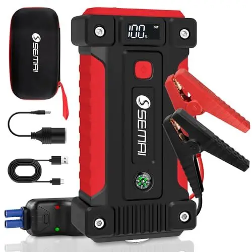 Produktbild: SEMAI 3000A Starthilfe Powerbank, 12V Auto Starthilfe 24000mAh, Tragbarer Batterie Booster Starter mit USB-Schnellladung, Geeignet für Benzin- und Dieselmotoren bis 8L, Mit LED-Licht und LCD-Display