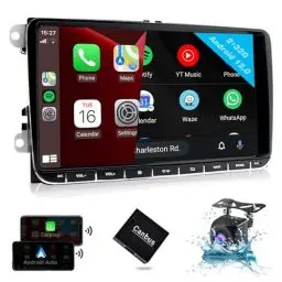 Produktbild: SEMAITU Android 13 Autoradio für VW, Golf 5 6 Passat Polo Skoda Tiguan Seat CarPlay Autoradio -9 Zoll Touchscreen, GPS Navigation, WiFi, BT, USB, FM RDS, DSP EQ, Radio, Rückfahrkamera - 2GB+32GB