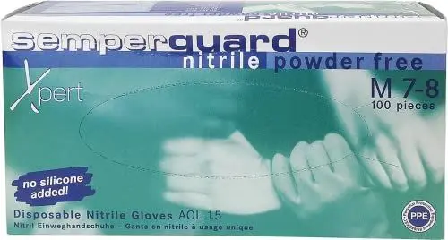 Produktbild: Semperguard 3000001629 Xpert Einmalschutzhandschuh aus Nitrillatex, puderfrei, Chemikalienspritzschutz, Größe L, 8-9, Grün/Blau (100 er-Pack), L (100er Pack)