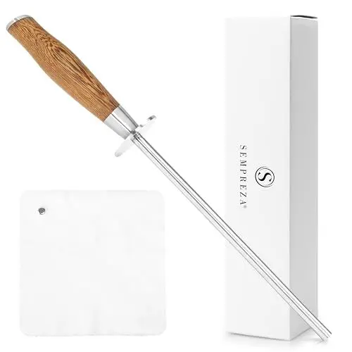 Produktbild: SEMPREZA® Wetzstahl für Messer Schleifen | Premium Messerschleifer | Profi Messerschärfer zum Entgraten hochwertiger Klingen |Karbonstahl mit 400# Feinschliff und edlem Holzgriff (Wenge)