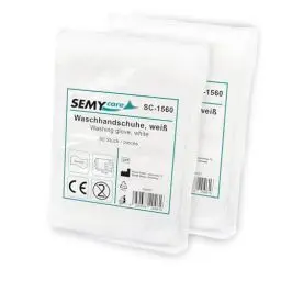 Produktbild: Semycare SC-1560 Waschhandschuhe mit Noppenstruktur, weiß, 15x23 cm, 5er Pack (5 x 50 Stück)