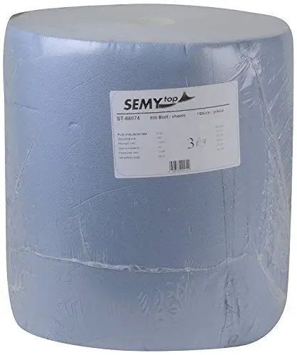 Produktbild: SemyTop Putzpapierrollen, 3 lagig, blau, circa 38 cm, 1000 Blatt, 1er Pack (1 x 1 Stück), ST-88074