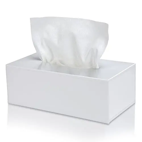 Produktbild: Handgefertigt Tücherbox Weiss aus Acryl 25×13×9cm Kosmetiktücherbox Rechteckige,Tissue Box für Esszimmer,Büro,Auto,Badezimmer (Weiß)