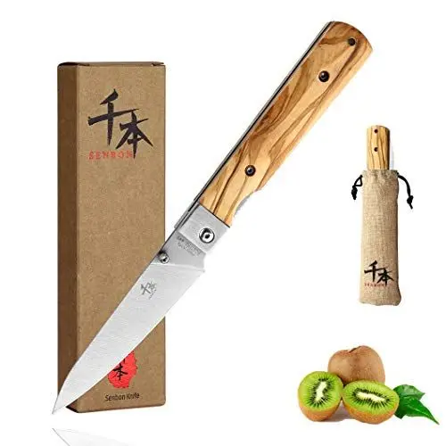 Produktbild: SENBON 440A Stainless Steel Ultra Sharp Pocket Folding japanisches stil Peeling Utility Knife Natural Olive Handle Camping Trip Outdoor Portable Knife