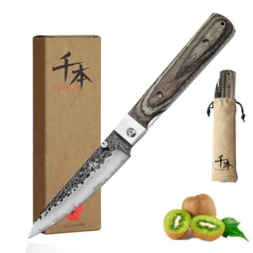 Produktbild: SENBON 440 Geschmiedete Edelstahl Frucht Klinge Sharp Japanische Falten Universal Messer Tragbare Reise Schälen Messer Farbe Holz Griff Taschenmesser