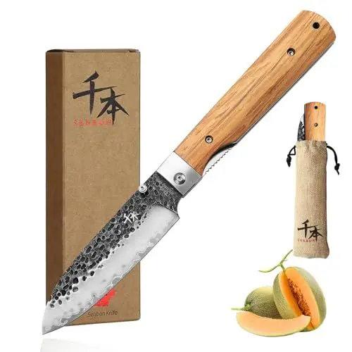 Produktbild: SENBON 440 Geschmiedeter Edelstahl Camping Chef Klinge Scharfe japanisches stil Faltende Tragbare Reise Obst Messer Olive Griff Obst Messer