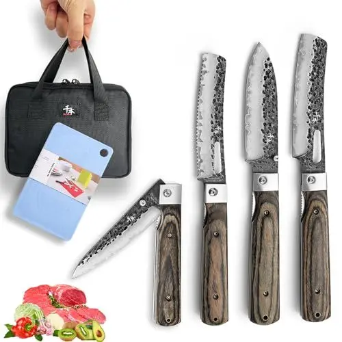 Produktbild: SENBON 440 Geschmiedetes Edelstahl Tragbares Küchenmesser Faltbares Kochmesser Obst Messer 4-Pack farbiger Holzgriff