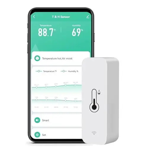 Produktbild: SENCKIT WiFi-Feuchtigkeits- und Temperaturmonitor, intelligentes Hygrometer-Thermometer für Fernüberwachung und Alarm, hochpräzises Innenthermometer mit TUYA-App, kompatibel mit Alexa (1 Stück)