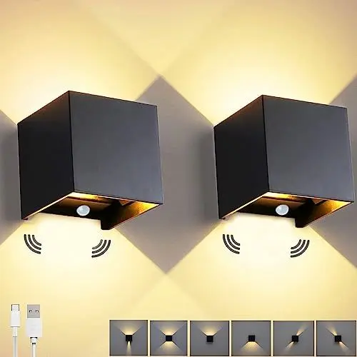 Produktbild: SENFAY LED Innen Wandleuchte mit Bewegungsmelder, 6W Akku Wandlampe Batteriebetrieben 3600mAh, USB Aufladbare, Einstellbar Abstrahlwinkel Wandlampe, Magnetische Kabellos Kein Stanzen Wandbeleuchtung