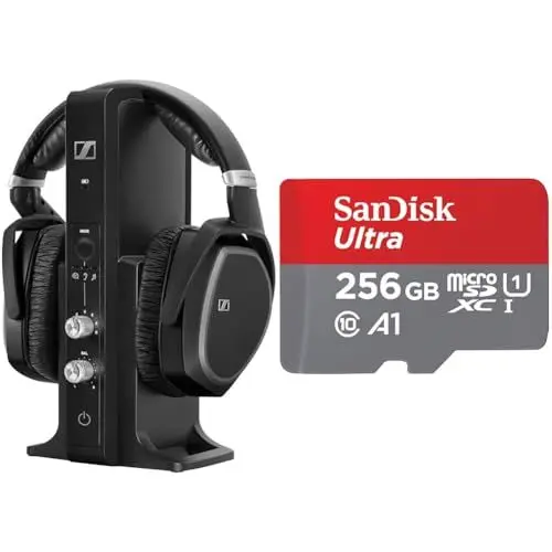 Produktbild: Sennheiser RS195-U Digitales Funkkopfhörersystem & SanDisk Ultra Android microSDXC UHS-I Speicherkarte 256 GB + Adapter (Für Smartphones und Tablets