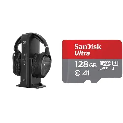 Produktbild: Sennheiser RS 175 Digitaler drahtloser Over-Ear-Kopfhörer & SanDisk Ultra Android microSDXC UHS-I Speicherkarte 128 GB + Adapter
