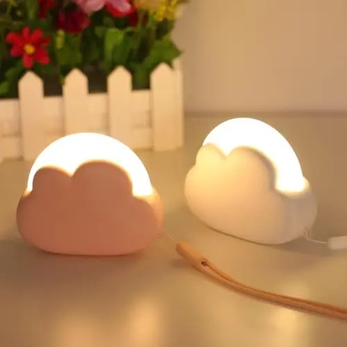 Produktbild: SENQIU 2 Stück LED Nachtlicht Kinder, Silikon Baby Nachttischlampe Dimmbar, Tragbares USB Aufladbar Kinderlampe für Schlafzimmer Camping Geschenke für Frau, Mädchen, Freunde, Weiß und Rosa