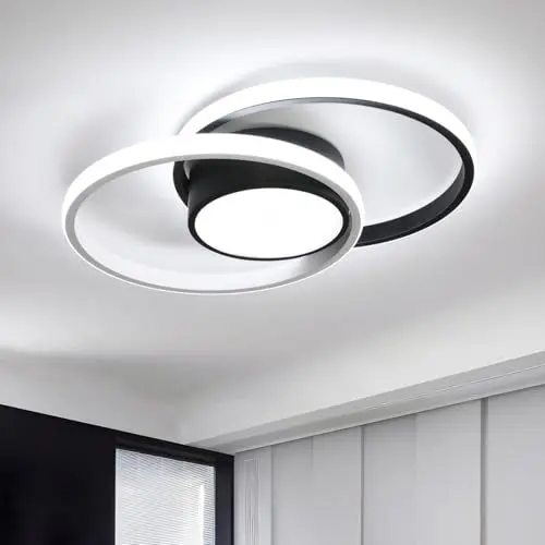 Produktbild: SENQIU Deckenleuchte LED, 42W LED Deckenlampe Runde Schwarz, 6500K Kaltweiß Modern Deckenbeleuchtung für Schlafzimmer Wohnzimmer Küche Esszimmer, 40CM