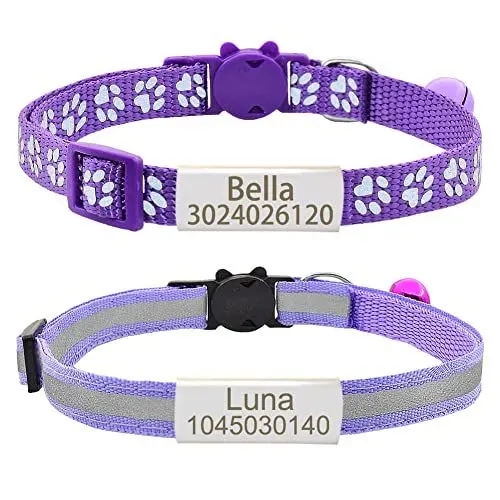 Produktbild: Senristar Personalisierte 2 Pack Reflektierende Katze Halsband, Benutzerdefinierte Breakaway Halsbänder mit Namensschild und Glocke, Anti-Verlust für Mädchen & Jungen, Nacken: 20-28 cm