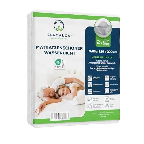Produktbild: Sensalou Matratzenschoner wasserdicht 120 x 200 cm 2er Set – Matratzenauflage für Jugendliche & Teenager – Nässeschutz Allergiker Laken atmungsaktiv, geräuschlos, waschbar
