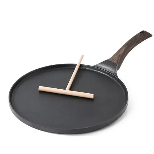 Produktbild: SENSARTE Schwarze Crepe Pfanne 26cm Antihaftpfanne Omlettpfanne Pfannkuchen Flache Pfanne mit Schweizer Antihaftversiegelung, Bakelitegriff, Induktions Kompatibel,PFOA PFOS Frei