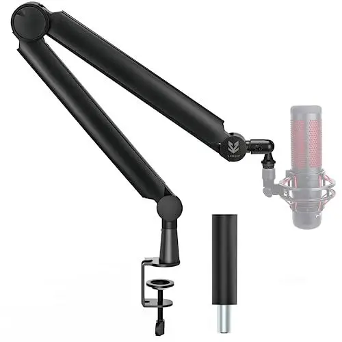 Produktbild: SENSIC SA-30 Mikrofonständer Tisch mit 360° drehbarem Schwenkarm, optionale Erhöhung und 3/8 bis 5/8 Adapter, Universelle Mikrofon Halterung, Profi Mikrofonarm inkl. Zubehör, Boom Arm Schwarz