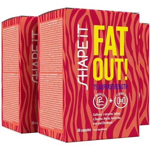 Produktbild: Taurin - Koffein und Grüntee-Extrakt - Kraftvoller Fatburner für Männer und Frauen - Angereichert mit Eisen, Jod, Chrom und Vitamin B3-180 Kapseln für 90 Tage - Sensilab Fat Out! T5 Superstrength
