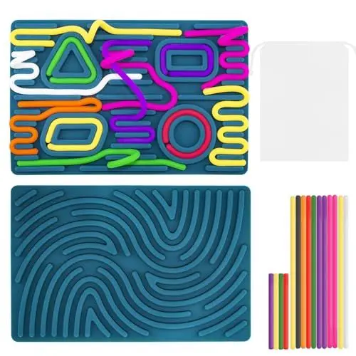 Produktbild: Sensorik Activity Board, Doppelseitiges Aktivitätsbrett, Sensorisches Aktivitätstafel für Kinder 3+ & Erwachsene zur Beruhigung, Angstzuständen, ADHD und Autismus, zum Reisetasche & 15 Schnüren (Blau)