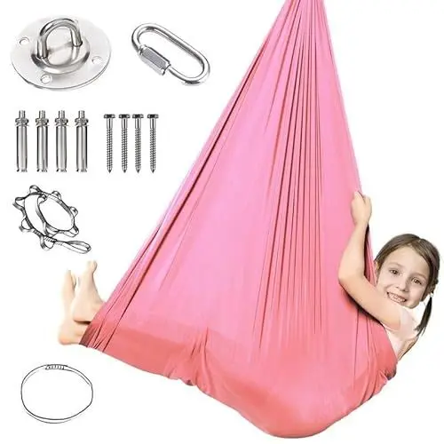 Produktbild: Sensorische Therapieschaukel Kinder für Autismus, Psychischen Stress Abbauen - Hängesessel Kinder Atmungsaktives SETC-Material - Komplettes Paket Hängehöhle Kinder (Rosa, 280 * 150CM)