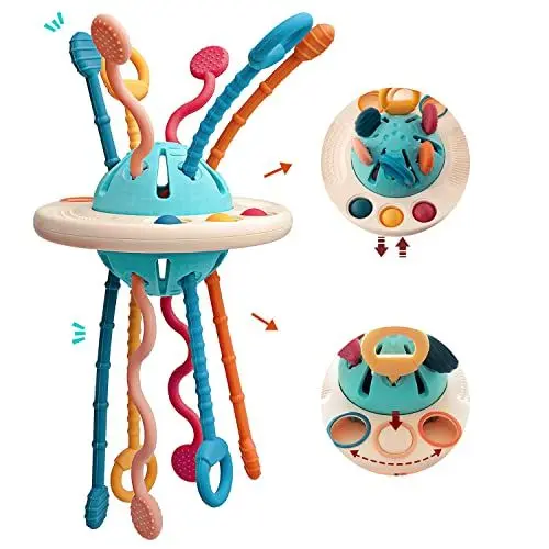 Produktbild: Sensorisches Baby Spielzeug 12–18 Monate, UFO Silikon Zugschnur Spielzeug für Babys in Lebensmittelqualität, Montessori Spielzeug für 1 Jahr, Feinmotorik Aktivitäts Spielzeug