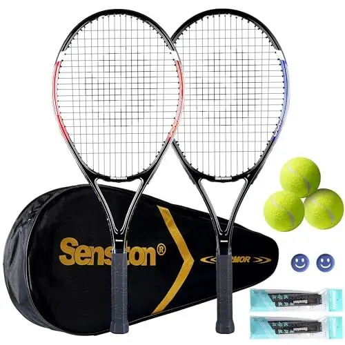 Produktbild: Senston Tennisschläger für Erwachsene 68,6 cm Tennisschläger – 2 Spieler Tennisschläger Set mit 3 Bällen, 2 Griffen, 2 Vibrationsdämpfern