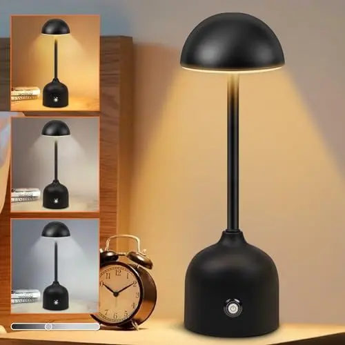 Produktbild: Sentasi LED Tischlampe Kabellos Dimmbar Akku Tischleuchte Touch 3000k/4000k/5000k，4500mAh Ambient Tischlampen Pilzlampen Nachttischlampe Nachtlicht für Esstisch Bars Hotel Wohnzimmer USB Schwarz