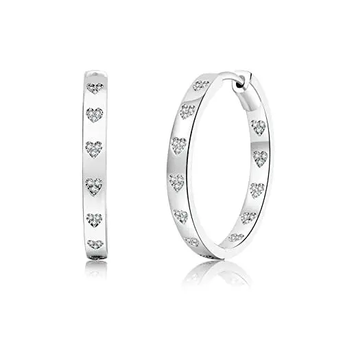Produktbild: Senteria 925 Sterling Silber Creolen für Damen | Hypoallergene Silber Creolen für Damen und Mädchen mit Glänzendem Zirkonia, Leichte Große Creole 30MM