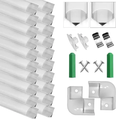 Produktbild: SENXINGYAN LED Aluminium Profil, 20 x 1M V-Form LED Profil/LED-Kanäle mit Deckel in Milchig-Weiß, Endkappen, Metall Befestigungs Clips und Eckverbindern
