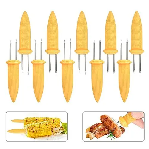 Produktbild: SENZEAL 10 Stück Maiskolben Spieße Maiskolben Halter Edelstahl 9,2cm Maiskolbenhalter mit Rutschfestem Flachgriff für Familie Camping Mais Hot Dogs Obst Barbecue