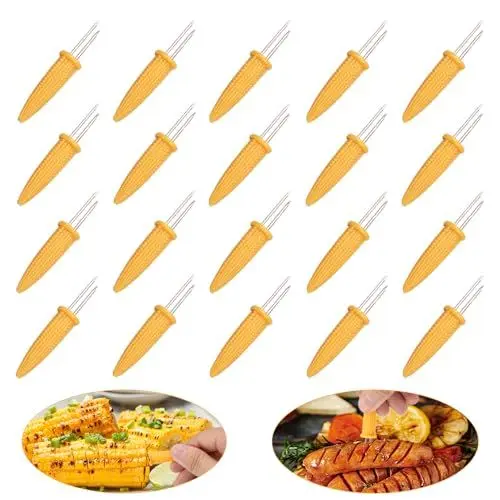 Produktbild: SENZEAL 20 Stück Maiskolben Halter Edelstahl Maiskolben Spieße Maiskolbenhalter Rutschfest Gelb Fruit Forks für Zuhause Kochen Mais Hot Dogs Obst Barbecue (6,2 cm)