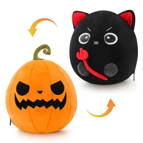 Produktbild: seOSTO Halloween Flip Kürbis Katze 30cm Halloween Deko Halloween Plüschtier Toy Halloween Flip Plüsch Kinder