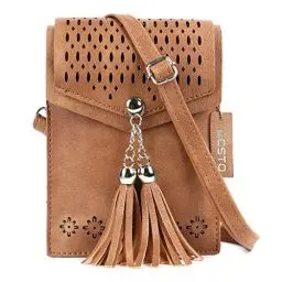 Produktbild: seOSTO Handytasche zum Umhaengen Damen,Handy Umhängetasche PU Leder Kleine Umhängetasche mit Quastenzubehör Schulterriemen Einstellbare Länge(Braun)