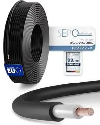 Produktbild: SEPO-Leitungen Solarkabel 4 mm² 10m – Solarleitung H1Z2Z2-K - Made in EU - Doppelt isoliert für Photovoltaik-Systeme – Längen von 5 bis 100 Metern (Schwarz - 10 Meter)