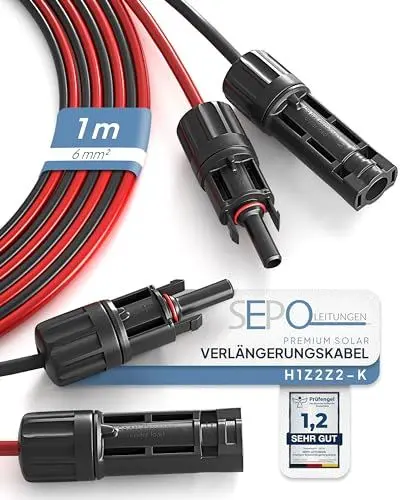 Produktbild: SEPO-Leitungen Solarkabel Verlängerung 4mm²/6mm² – 2er Set 1/2/3/5/10M – inkl. 0% MwSt. gem. § 12 Abs. 3 Ust Verbindungskabel mit MC4-Steckern – UV-beständig & langlebig für Solaranlagen