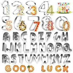Produktbild: Septeamay 35 Stück Buchstaben und Zahlen Ausstecher für Fondant, Ausstechformen Set Edelstahl Plätzchenformen, Buchstaben Ausstecher für Kinder Ostern Sandwich Backen Kuchen Keks Dekoration