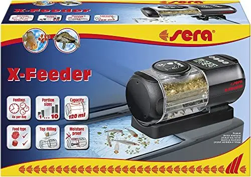 Produktbild: sera 32595 X-Feeder ein komfortabler Futterautomat für Flocken und Granulate im Aquarium - er füttert pünktlich die richtige Menge - bis zu 4 Fütterungen mit dem 120 ml Futtervorratsbehälter, Schwarz
