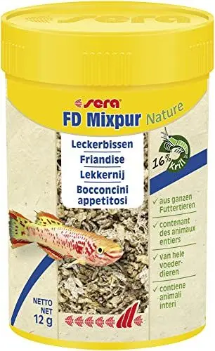 Produktbild: sera FD Mixpur Nature 100 ml (12 g) - Die Leckerbissen Mischung aus getrockneten Mückenlarven, Daphnien, Tubifex und Krill - Fischfutter fürs Aquarium mit hoher Verwertbarkeit, somit weniger Algen