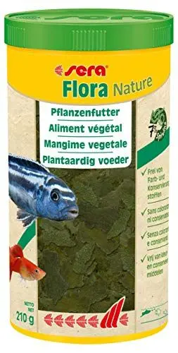 Produktbild: sera Flora Nature 1000 ml Pflanzenfutter aus Flocken mit ballaststoff- & carotinoidreichen Inhaltsstoffen, Flockenfutter fürs Aquarium, Fischfutter mit hoher Futterverwertbarkeit, somit weniger Algen