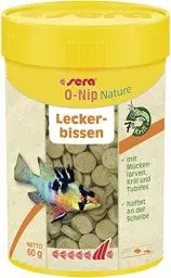 Produktbild: sera O-Nip Nature 100 Tabs 2.1 oz | Complete Feed for all Ornamental Fish | Adhesive Tablets Stick to the Aquarium Glass | High Protein | No Dyes & Preservatives | With Bloodworms, Krill & Tubifex