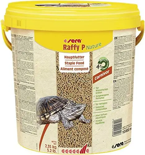 Produktbild: sera Raffy P Nature 10 l | Wasserschildkröten Futter | Ausgewogene Nahrung für Schildkröten | enthält tierische und pflanzliche Inhaltsstoffe | Fischfutter Made in Germany