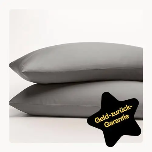 Produktbild: Seralino Satin Kissenbezug 40 x 80 Grau (2er Set) Baumwolle, Oeko-Tex, weich wie Seidenkissenbezug 40x80, auch als Dekokissen, 40x80cm Kissenbezug mit Reißverschluß