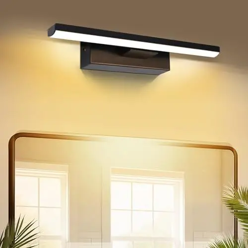 Produktbild: SERBASIC LED Spiegelleuchte Badwand 330°Drehbar Lampe Badezimmer,30cm 6W 600LM Badezimmer Lampe Warmweiß Licht Wand Lampen für bad,Spiegellampen,Schminktisch Beleuchtung Schwarz
