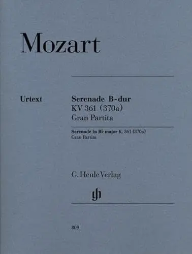 Produktbild: Serenade ''Gran Partita'' B-dur KV 361 für 2 Oboen, 2 Klarinetten, 2 Bassetthörner, 4 Hörner, 2 Fagotte und Kontrabass: Besetzung: Kammermusik mit Blasinstrumenten (G. Henle Urtext-Ausgabe)