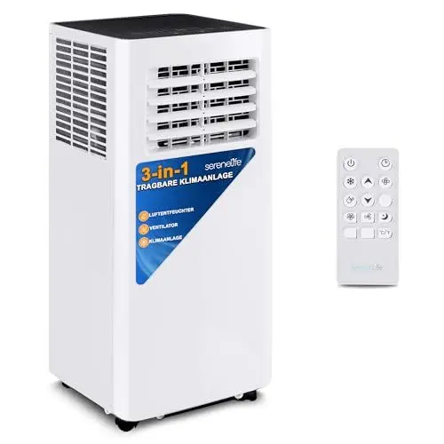 Produktbild: Serenlife Mobile Klimaanlage, 10.000 BTU – 3-in-1 Klimagerät mit Luftkühler, Ventilator & Luftentfeuchter – WLAN & Timer – für Zuhause & Büro – mit Fensterabdichtung