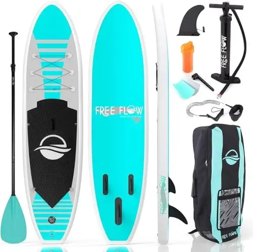Produktbild: SereneLife Stand Up Paddling Board Set – SUP Board Aufblasbar mit Paddel, Pumpe, Leine, Finne, Rucksack & Mehr – SUB Paddleboard für Kinder & Erwachsene – für Wassersport in Seen, Flüsse & Meer