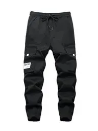 Produktbild: SERENYOU Jungen Cargohose Kinder Cargo Hose Jugendliche Freizeithose Jungs Jogginghose mit Elastischem Bund Schwarz 152-158