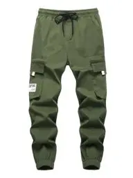 Produktbild: SERENYOU Kinder Cargo Hose Jungen Cargohose Jugendliche Freizeithose Jungs Jogginghose mit Elastischem Bund Armeegrün 134-140